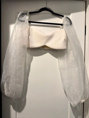 White Sheer Sleeve Crop Top